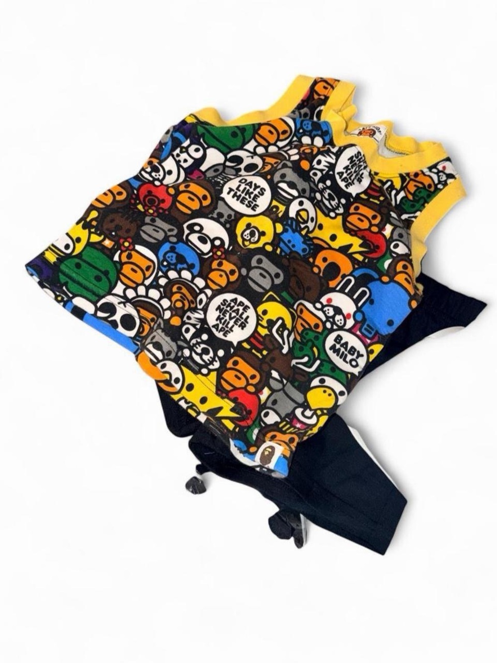 Bape Kids Yellow Multi Graphic Tank Top